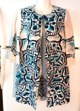 WOMEN'S CHICO'S ABSTRACT PRINT 3/4 SLEEVE 100 LINEN JACKET WITH POCKETS 0 S