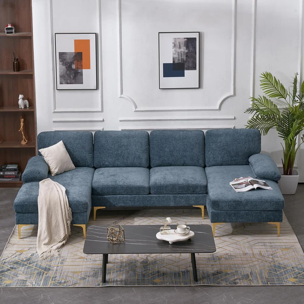 FCH 4 Seats Sectional Sofa Set U Shape Couch Chenille with 2