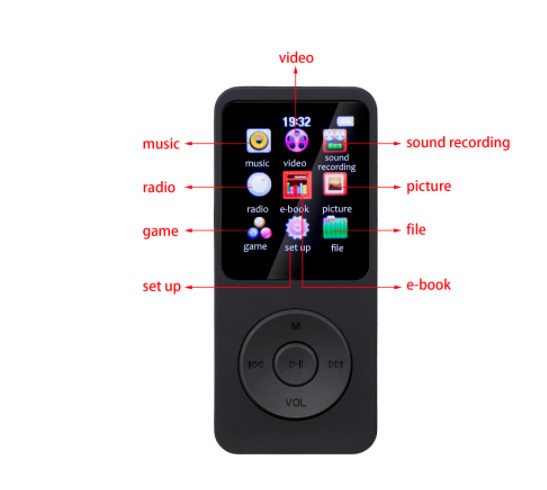 Lecteur MP3 Bluetooth portable baladeur player USB avec dictaphone écran LCD