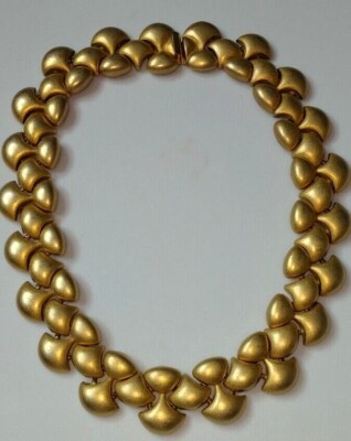 GORGEOUS EDWIN PEARL MATTE GOLD VINTAGE 80 s LINK COLLAR NECKLACE