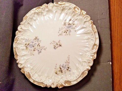 Antique GERMANY GESCHUTZT Decorative Plate Blue Floral Gold Trim 1900-1940 - Picture 4 of 11