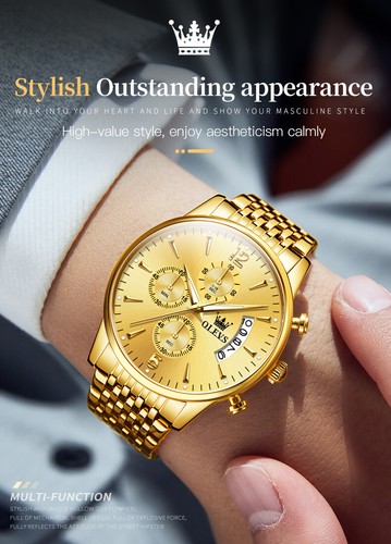 Quarz Herren Armbanduhr Edelstahl Band Chronograph Wasserdicht großes Zifferblatt - Bild 12 von 14