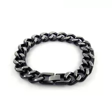 Men's Stainless Steel Black Heavy Thick Link Cuban Curb Chain Bracelet 8.5"