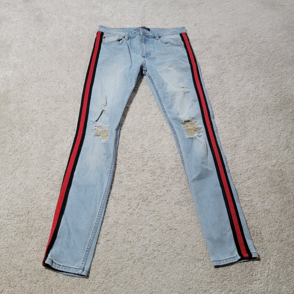 Serenade Skinny Fit Distressed Stretch Jeans 34x32 Mens Light Blue