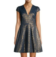 Vince Camuto: Women's V-neck Metallic Pleated Dress - size 10