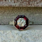 Vintage Art Deco Target Halo Ring 14K White Gold Plated 1.7 Ct Simulated Diamond