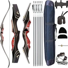 PMZ Recurve Bow and Arrow Set, 60'' Wooden Takedown Bow, for Beginners,55lbs