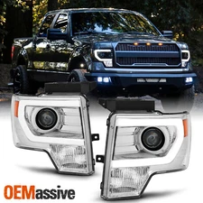 Fit [Halogen] 2009-2014 Ford F150 Chrome DRL LED Tube Projector Headlights