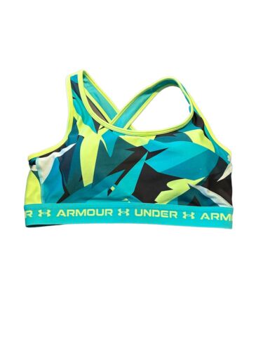 NEW! Under Armour Plus Size 1X Medium Support Crossback Print Sports Bra Green