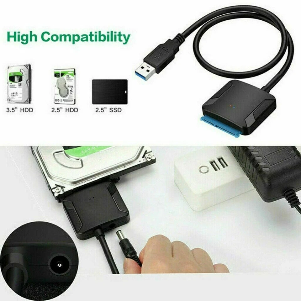USB 3.0 to SATA External Hard Drive Reader 2.5" 3.5" HDD SSD Power adapter cable - Image 3 of 4