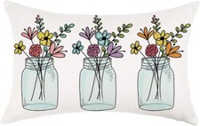 Spring Farmhouse Throw Lumbar Pillow Cover 12x20 Floral Bloom 12" x 20" Green1