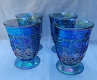 Vintage Beautiful Windsor Blue Carnival Glass Goblets 9oz Set Of 4 w/ Box