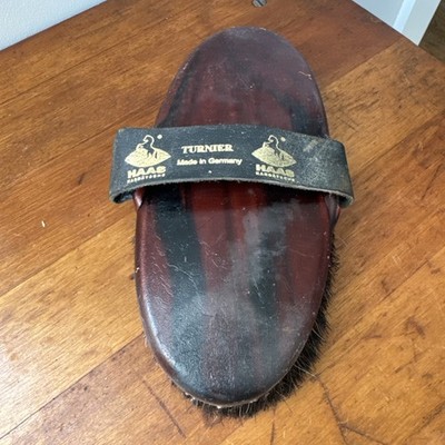 HAAS Turnier Horse Grooming Brush Made in Germany Natural Horsehair Leather