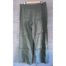 XCVI WEARABLES Linen Wide Leg Pants Green Elastic Waist Pull On Sz Medium 28182