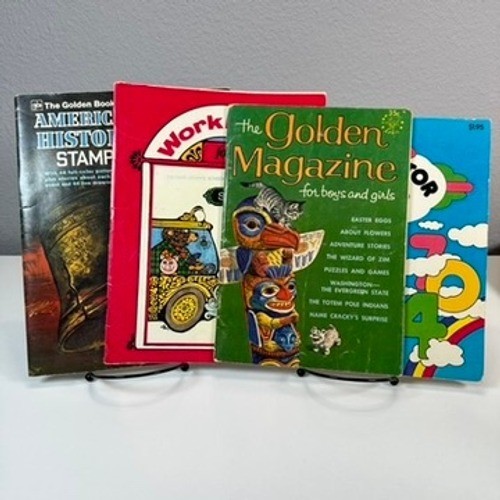 VTG Set (4) Books The Golden American History Stamps Workbook Calculator Games