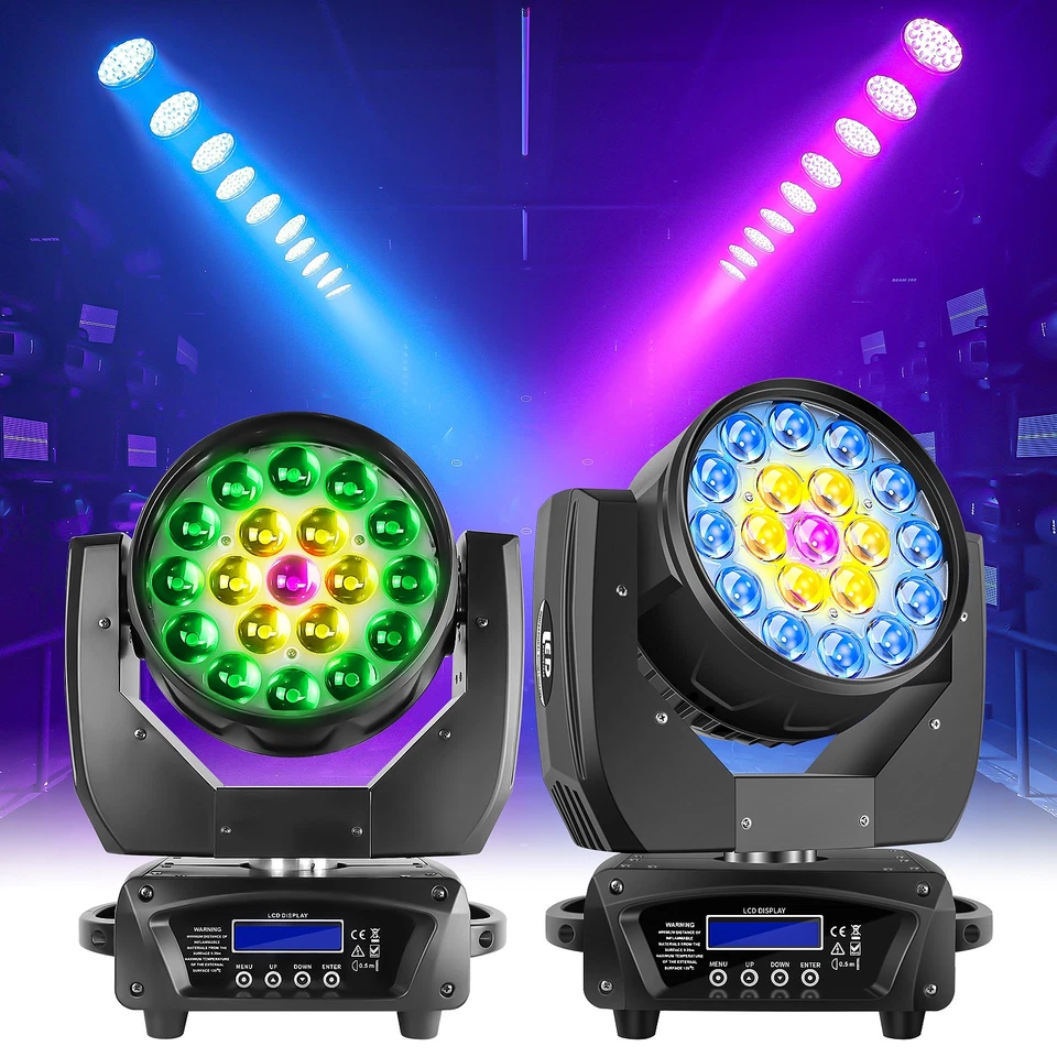 US 2/4PCS RGBW LED Zoom Moving Head Stage Light 19x15W DMX Beam Wash Lighting DJ - Image 3 of 4