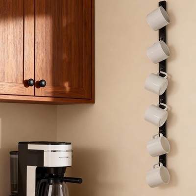 Wall Mounted Coffee Cup Holder - Slim Design Mug Rack with Hooks, Space-Savin...