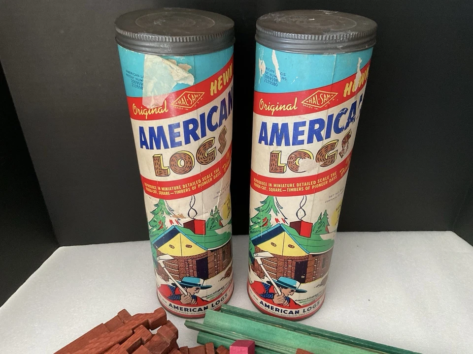 (2) - Vintage Original Hewn - American Logs - By Halsam, Approx 110 Pieces, Wood - Image 3 of 4