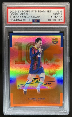 2022 Topps FC Barcelona Team Lionel Messi Auto Orange Foil #/25 PSA 9 Auto 10