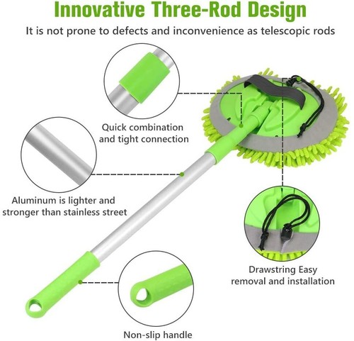 Kit de cepillo telescópico ajustable para lavado de autos fregona mango largo herramientas de limpieza de vehículos - Imagen 3 de 11