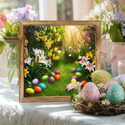 Colorful Easter Eggs Spring Garden Wooden Plaque Farmhouse Easter Decoration
