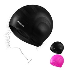2 Pack Unisex Swim Caps with 3D Ear Protection, Durable Silicone Swimming Cap...