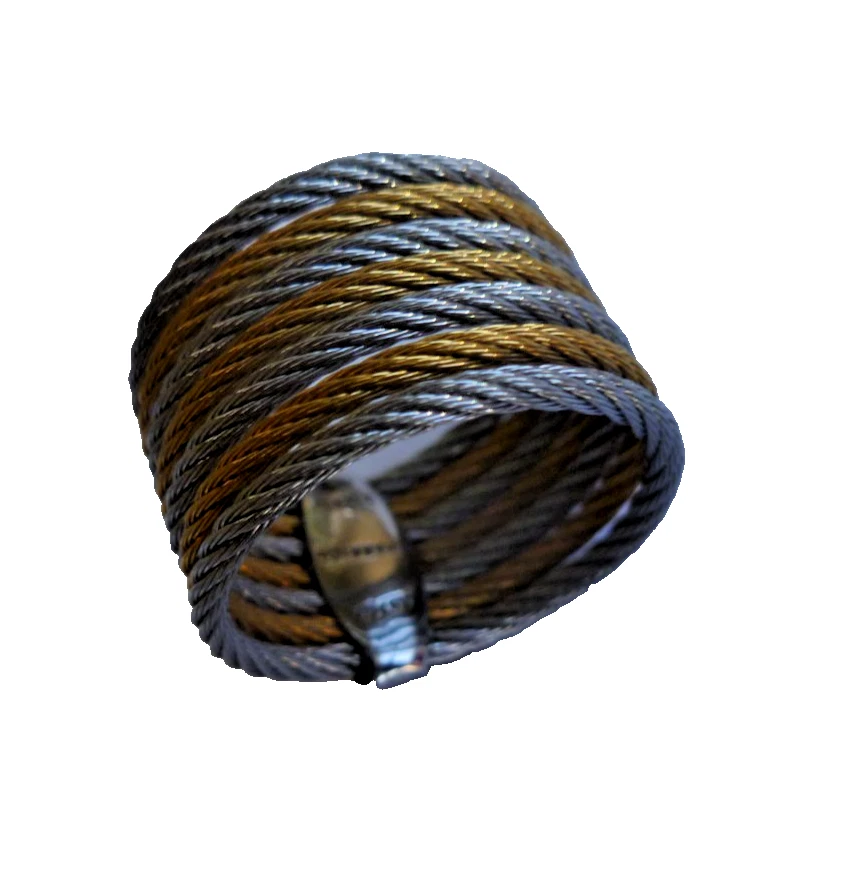 Philippe Charriol 18K Gold & Stainless-Steel Cable Ring * 3 Bands 18K * Size 7.5 - Image 2 of 4