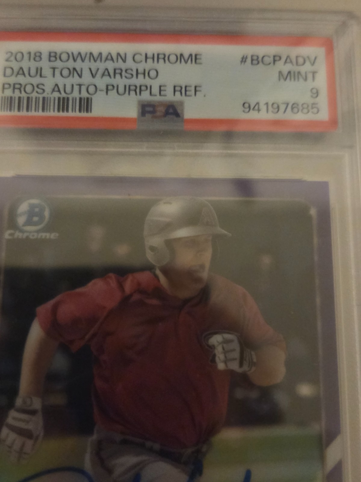 2018 DAULTON VARSHO PROS.AUTO PURPLE REF PSA MINT 9 BCPA-DV view 3