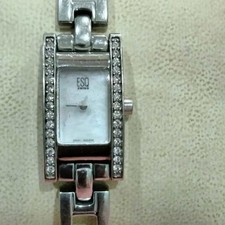 Watch MOVADO ESQ E5280 S/S case & bracelet clasp MOP dial crystal bezel new batt