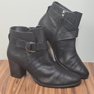 Ecco Shape 55 Mid Cut Black Leather Lambskin Zip Ankle Boots EUR 40 Womens 9-9.5