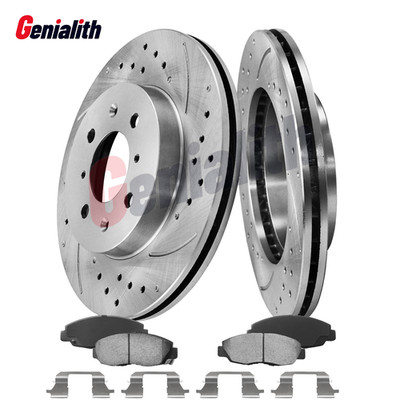 Front DRILLED SLOTTED Rotor & Ceramic Brake Pad for Honda Civic Insight Acura EL