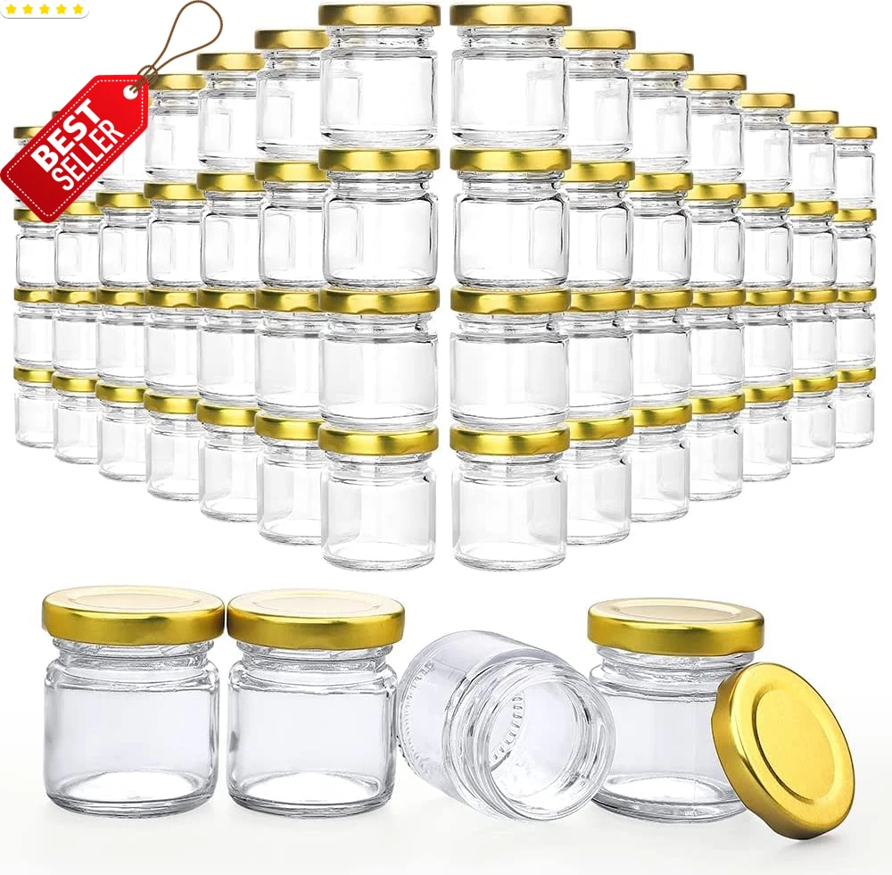 1.5oz Mini Glass Jars 60 Pack w Lids for Candles Crafts Spices Wedding Favors -
