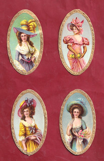 4 Très Rare Chromo Decoupis Magnifiques Jeune Filles Aux Chapeaux Cadre Louis XV