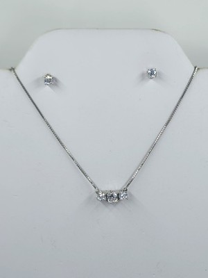 Samuel Aaron 3 Round CZ Pendant and Round Earring Set, Sterling