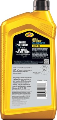 Pennzoil Ultra Platinum Full Synthetic 0W-40 Motor Oil, 1 Quart (6