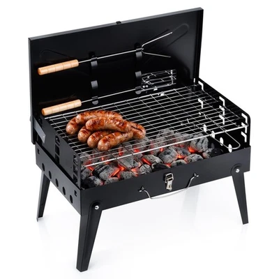 Barbecue Charbon Bois Portable Pliable Voyage Grill Camping Couverts 43cm Vilde - Photo 1/4