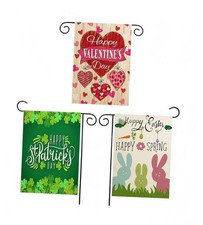 Valentine's Day Garden Flag, St. Patrick's Day  Easter Outdoor Flags 3 Pack -