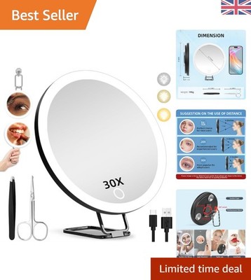 30X Vergrößerungsspiegel mit Lichtern, großer 6'' Make-up Vergrößerungsspiegel, beleuchtet 3