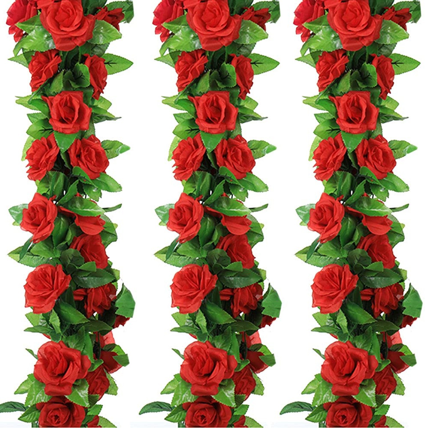 4 Pack Fake Rose Vine Flowers Plants 32.2 FT Artificial Flower Hanging Rose I...