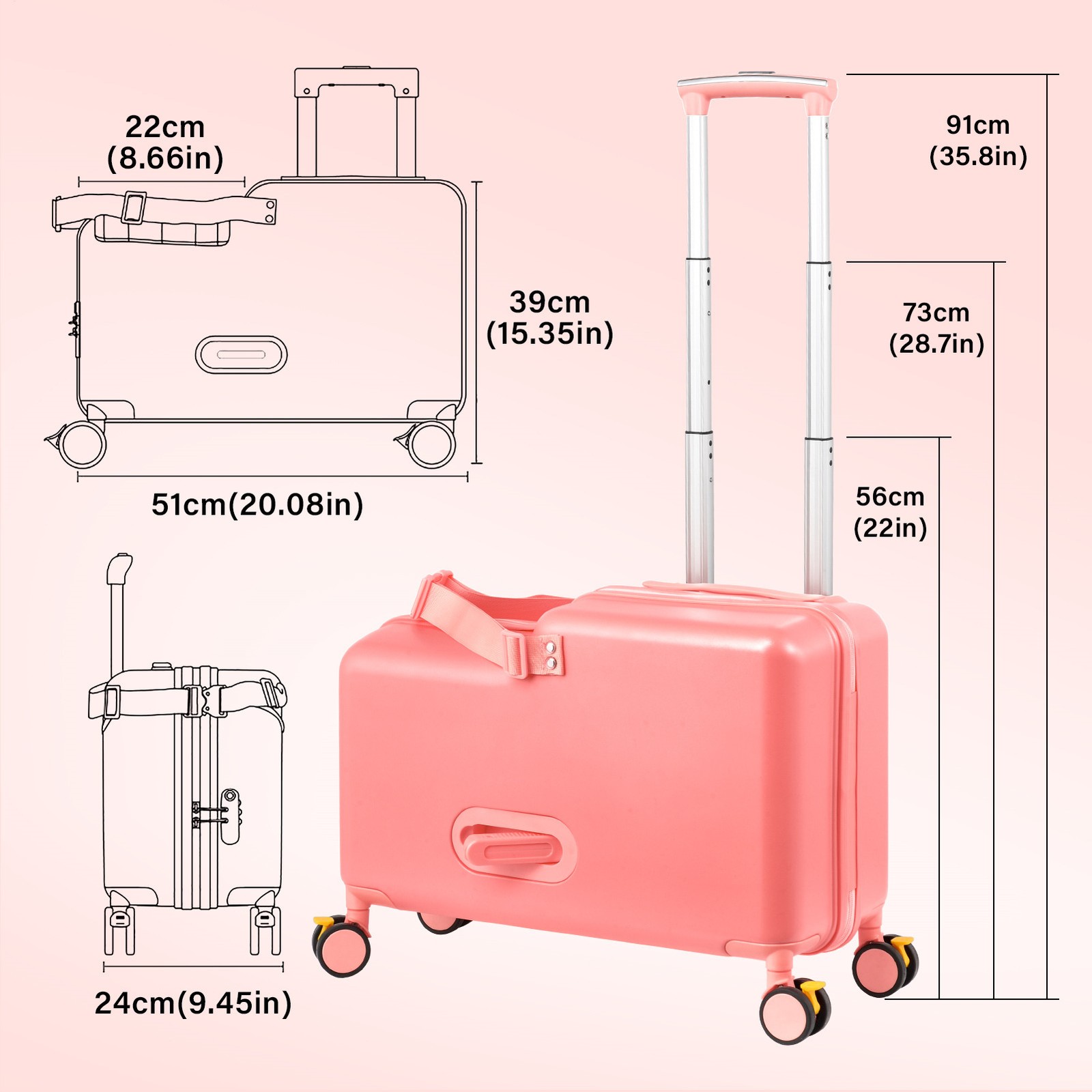 Kids Ride-on Roll Suitcase Luggage Bags Wheeled Trolley N