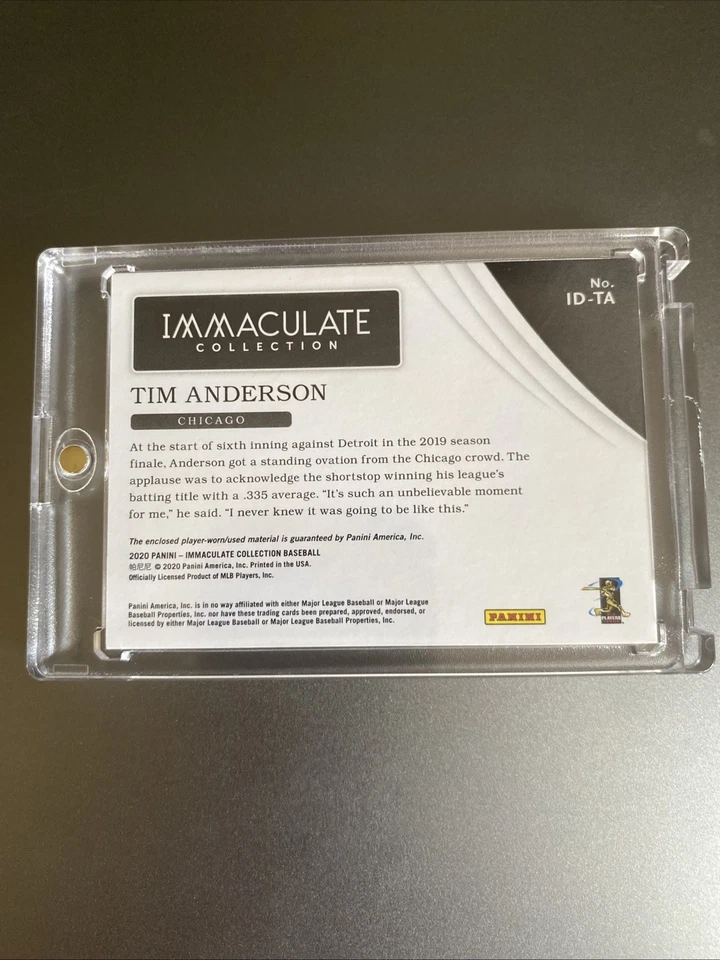 2020 Panini Immaculate Materials 1/1 Tim Anderson ID-TA Dual Laundry Tag Patch - Image 2 of 2