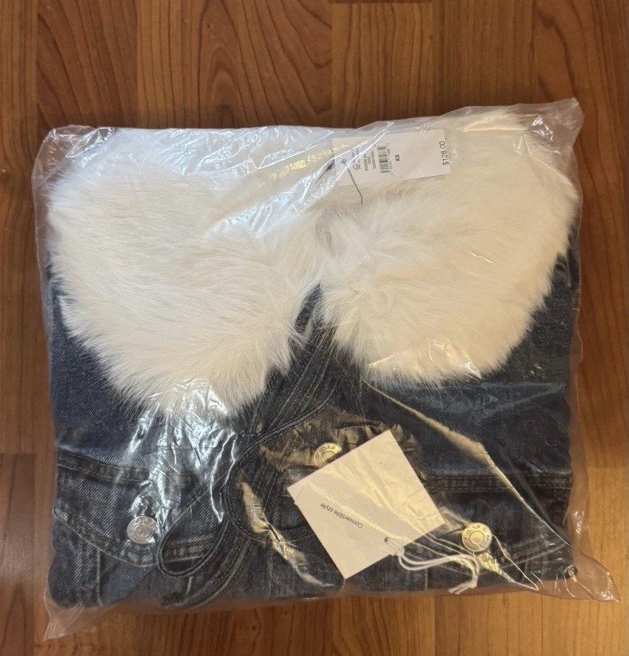Sandy Liang x Gap Vegan Fur Crop Denim Jacket SIZE XS NWT | eBay