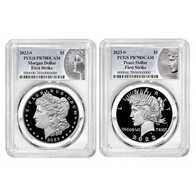 #ad 2023 S Proof $1 Morgan and Peace Silver Dollar 2pc Set PCGS PR70DCAM FS Morgan $259.00