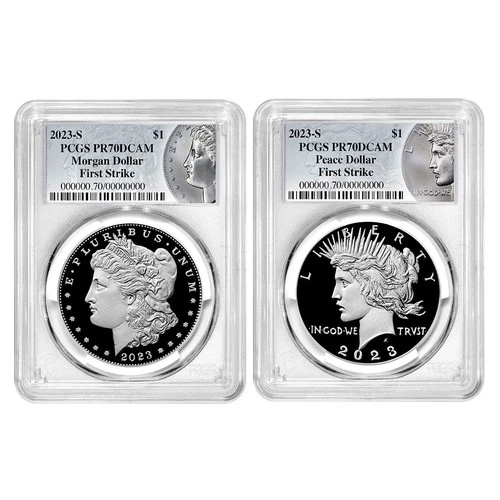 2023-S Proof $1 Morgan and Peace Silver Dollar 2pc Set PCGS PR70DCAM FS Morgan