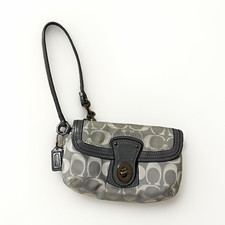 Coach legacy wristlet- Signature Turnlock Wristlet Clutch Gray Black Silver