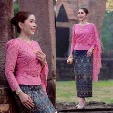Thai Dress Traditional Shirt Lady Blouse Long Woman Lace Shawl Stole Ready Wrap