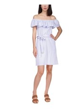 MICHAEL KORS Womens White Belted Elastic Waist Flutter Sleeve Short Dress M