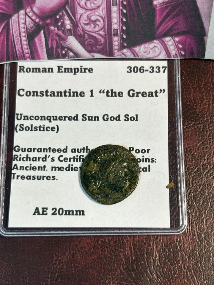 ¡Escaso! Constantino 1, ¡El Grande! 307-337AD Sun God Sol Rev. Follis CB31 20mm AE Foto 2 de 4