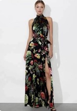 Alice + Olivia $695 Black & Gold ~ In The Wind Floral Maxi Dress Sz 10 (NO BELT)
