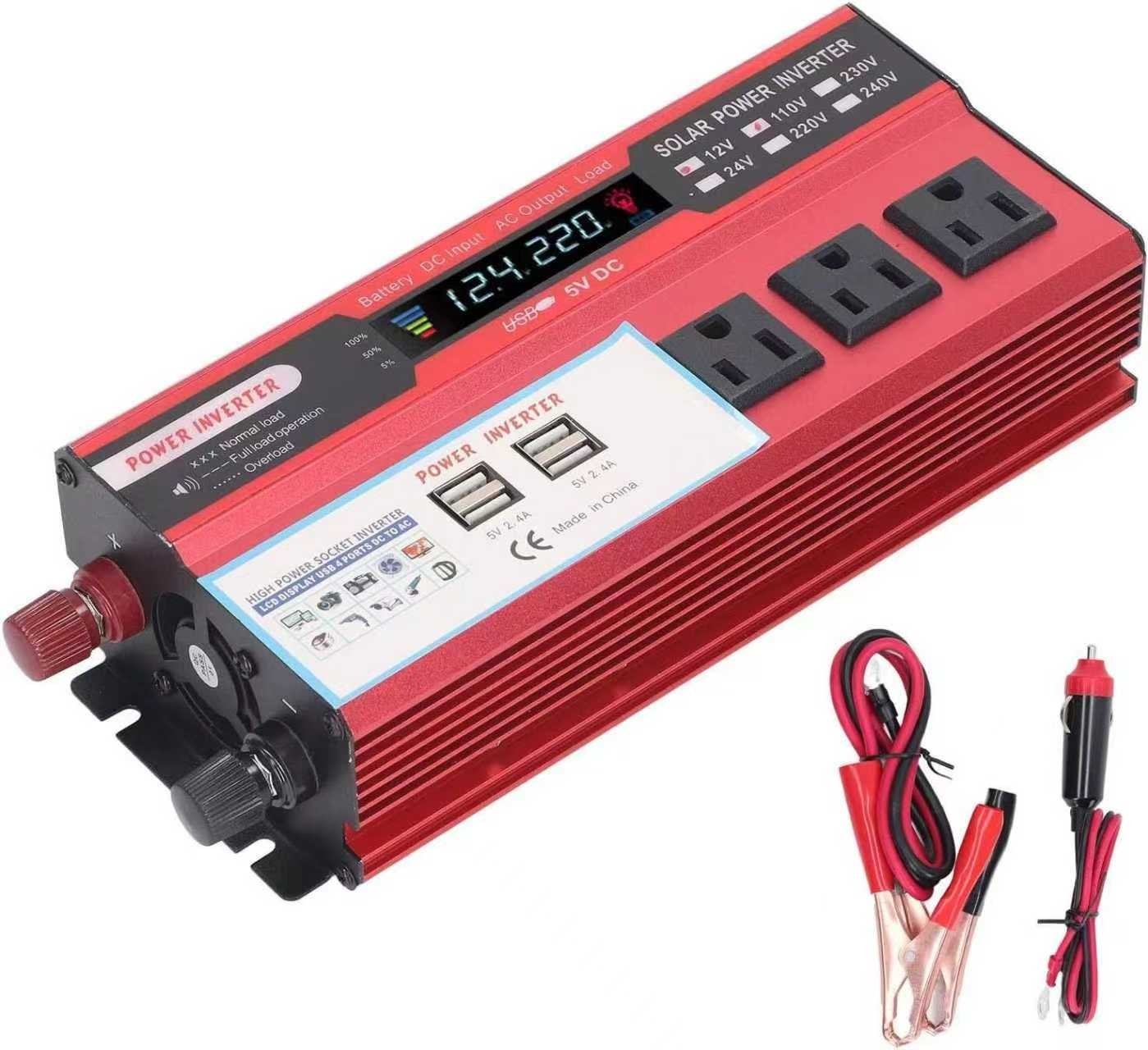 5000W Car Power Inverter DC 12V To AC 110V Pure Sine Wave Solar Converter LCD